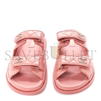 CHANEL LAMBSKIN QUILTED VELCRO DAD CHAIN CC SLIDE SANDALS 